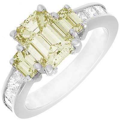 4.00 CTW Emerald cut Diamond Engagement Ring Fancy Yellow 18K Gold GIA Certified