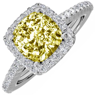Platinum GIA Certified FANCY INTENSE Yellow Diamond Ring with Halo & Sides