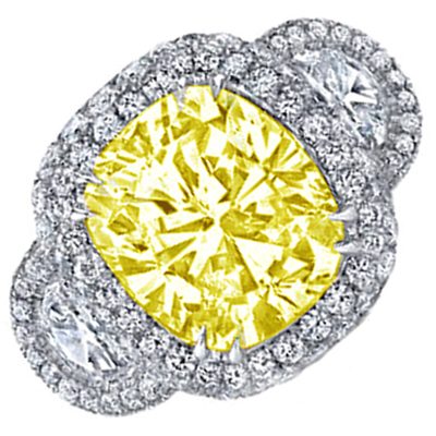 Fancy Yellow 6.00 CTW Cushion Cut GIA Certified Diamond Engagement Ring Platinum
