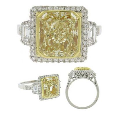 Platinum Engagement Ring Fancy Yellow 6.50 Carat GIA Cushion Cut Diamond