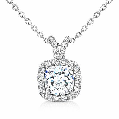 14K White Gold GIA Certified 1.00 CT Natural Cut Diamond Pendant & Round Halo