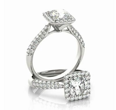 GIA Certified Diamond Engagement Halo Ring Cushion 2.00 ct 18k White Gold