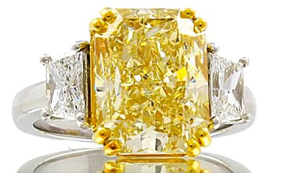 Exquisite 10 CT GIA Fancy Intense Yellow Radiant & Trapezoid Cut Platinum Ring