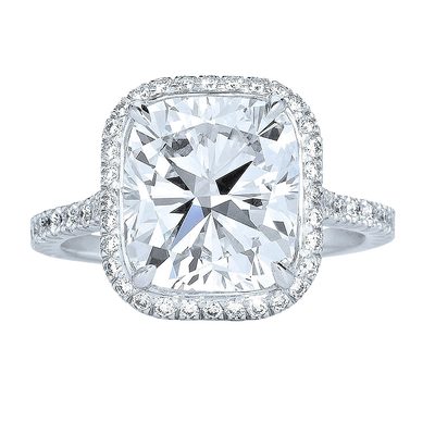 5 CT GIA Certified G Color Cushion Cut Diamond - Platinum Pave' Set - Halo Ring