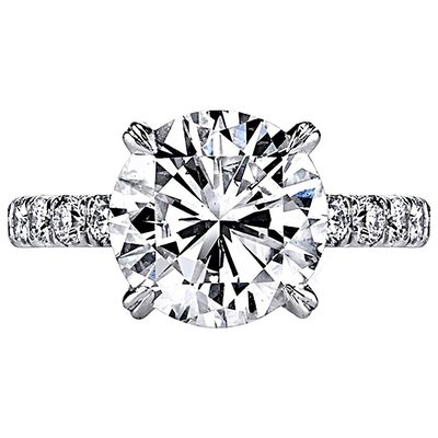 3.69 CT Natural GIA Certified Round Diamond Ring -Pave Set Side Diamonds  / 18K