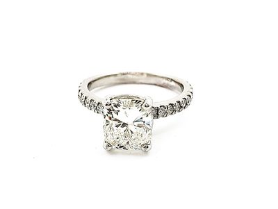 1.50 CT GIA Certified Cushion Cut Center Diamond -14K White Gold with Round Ring