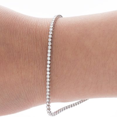 14K White Gold 3 CT Round Shape Natural Diamond Bezel Tennis Bracelet - F Color