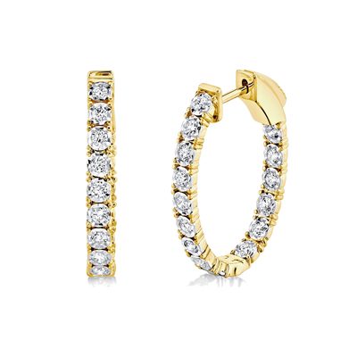 1.20 CT Round Shape Diamond Hoop Earrings - 14K Yellow Gold - Appraisal Included