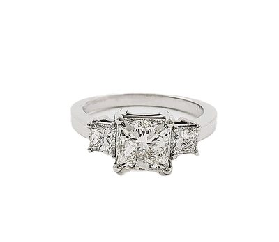 14k White Gold Three-Stone Princess Cut Diamond Ring - Center GIA 1.50 CT I-VS2