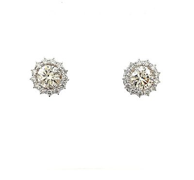 Natural 3.00 TCW Round Diamond Stud Earrings w/ 0.45 CT Halo 14K White Gold