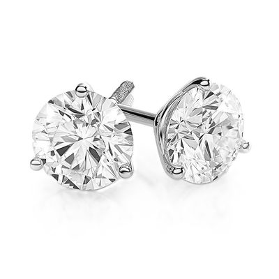 14K Gold Martini Setting Natural Round Shape Diamond Stud Earrings - 2.00 CT GIA