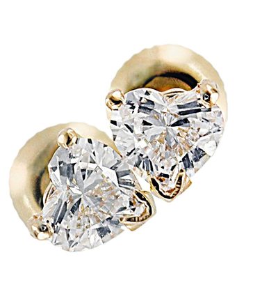 GIA Certified 1.60 CT Total Heart Shape Diamond Stud Earrings - 14K Yellow Gold