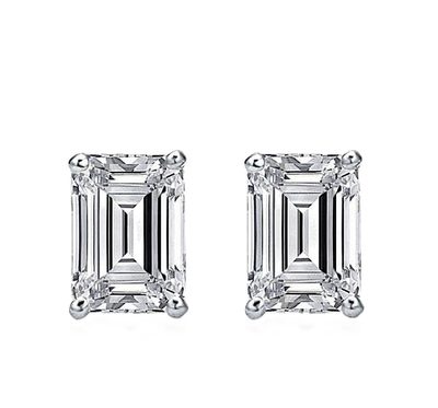 GIA Certified 2.00 CT F/VS1 Emerald Cut Natural Diamond Stud Earrings - 14K Gold