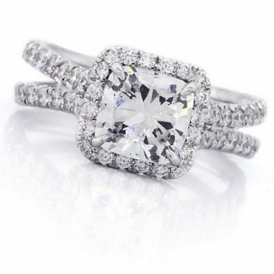 Affordable 2 CT GIA Certified Cushion Cut Natural Diamond with Split Shank 14KWG