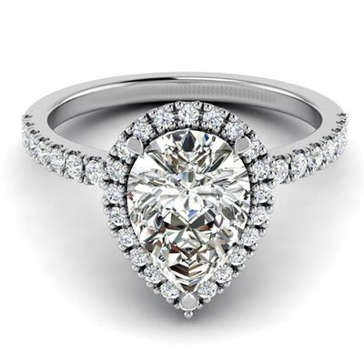 14K White Gold Diamond Ring with Halo. Center Diamond GIA Certified.