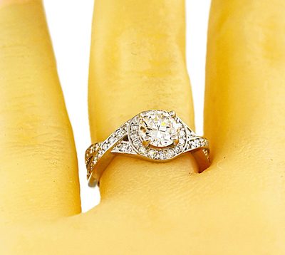 GIA 1.70 CT Round Cut Diamond Ring Set on a 14K White Gold Diamond Halo Ring