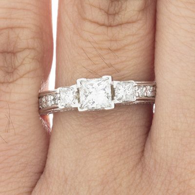 GIA Certified 2.00ct Diamond Engagement Ring Princess & Round Cut 18k White Gold