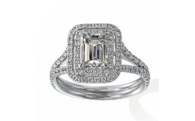 Emerald & Round Cut Diamond 2.50 Ct 18k White Gold Engagement Ring