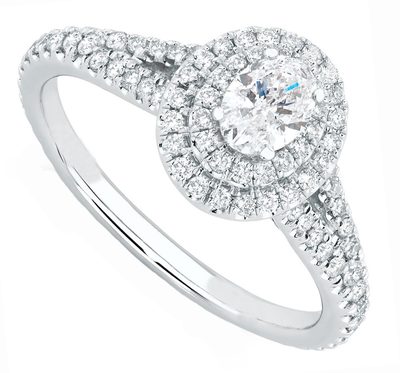Diamond Engagement Ring 1.00 Carat Halo Style Oval & Round Cut18k White Gold