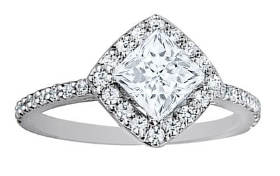 GIA Certified 1.50 CTW Diamond Engagement Halo Ring Princess Cut 18k White Gold