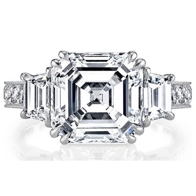 GIA Certified 2.00 CT Diamond Engagement Ring Platinum Asscher Round & Trapezoid