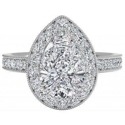 GIA Certified 2.50 Ct Halo Style Pear Cut Diamond Engagement Ring 18k White Gold
