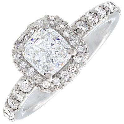 GIA Certified 2.10 CTW Diamond Engagement Ring  Cushion Cut 18k White Gold