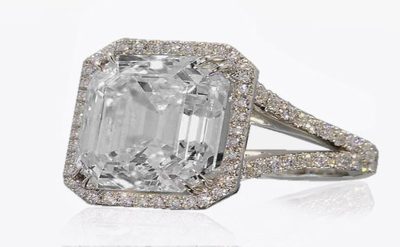 GIA Certified Platinum 2.00 CT Asscher & Round Halo Cut Diamond Engagement Ring