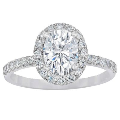 GIA Certified 1.70 CT Diamond Engagement Halo Pave Style Ring 18k Oval Shape