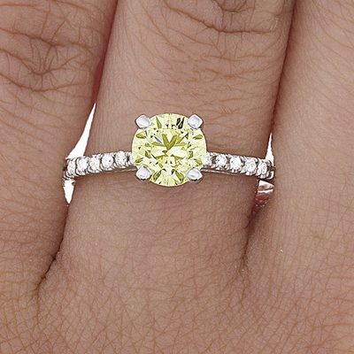 GIA Certified 1 CT Round Shape Fancy Yellow & Platinum Round Shape Diamond Ring