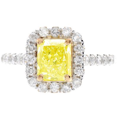 Fabulous 2.00 CTW Radiant cut Diamond GIA certified Fancy Yellow 18K White Gold