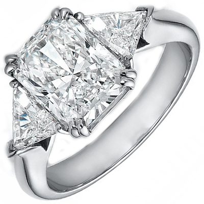 GIA Diamond Engagement Ring Platinum 3 Stone 1.50 Carat Radiant & Trillion