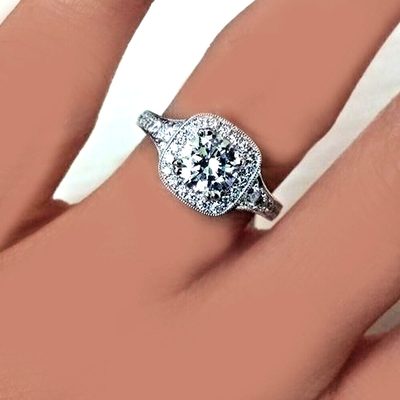 GIA Certified Cushion Cut Diamond Ring - Round Cut Side Diamonds- Platinum
