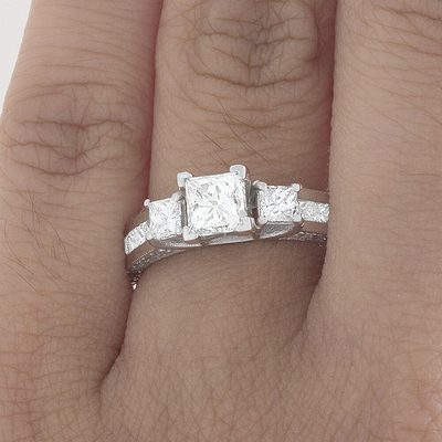 GIA Certified 2.50 CTW Diamond Engagement Ring Princess Cut 18k White Gold