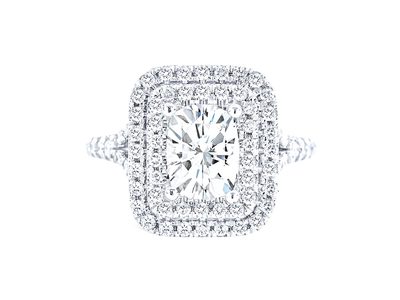 Cushion Cut & Round Cut Diamond Ring - Center 1 CT - Double Halo -GIA - Platinum