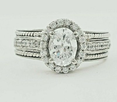 GIA Certified 1.59 CT Diamond Engagement Halo Style Ring Oval Cut 18k White Gold