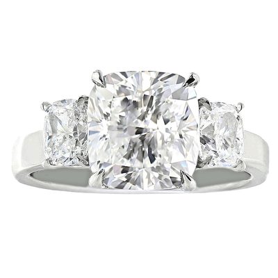 Elegant 2.20 CT GIA Cushion Cut Three-Stone Diamond Ring - Platinum - Appraisal