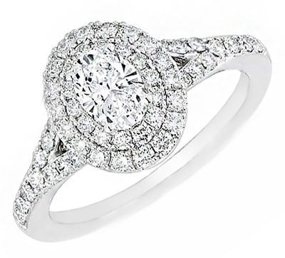 GIA Certified Diamond Engagement Double Halo Split shank Ring Oval Shape with...