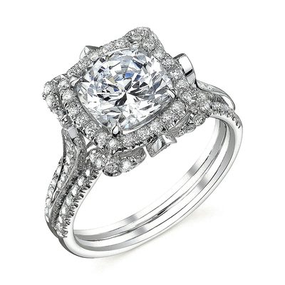 1.70 CT Cushion Cut Diamond Ring - Round Cut Side / Halo / Platinum - GIA Cert.