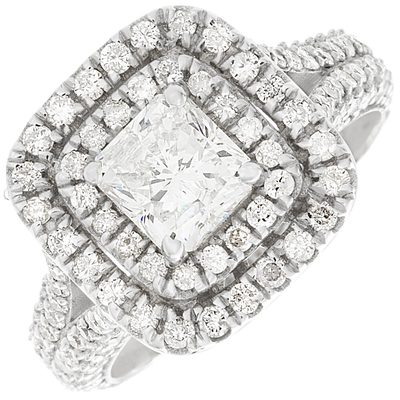 GIA Certified Diamond Engagement Ring Cushion Cut 18k White Gold 3.22 carat