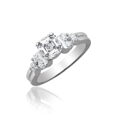 GIA Certified 1.60 CTW Diamond Engagement Ring Asscher w/ Round Accent