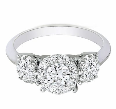 GIA Certified 2.00 CT  Diamond 18k Engagement Ring Round Cut 3-Stone Halo Style