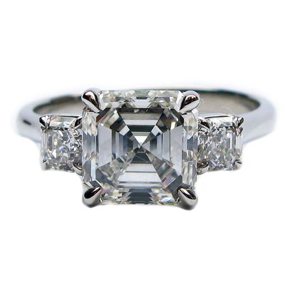 3 Stone Ring 2.00 Ct Asscher Cut Diamond Engagement Platinum GIA Certified