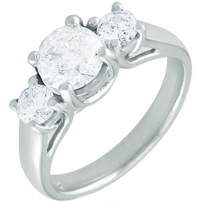 GIA Certified 1.6 Carat Diamond Engagement Ring 3 Stone Round Cut 18k White Gold