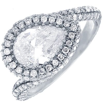 GIA Certified 2.40 CTW Diamond Engagement Ring  Pear 18k White Gold