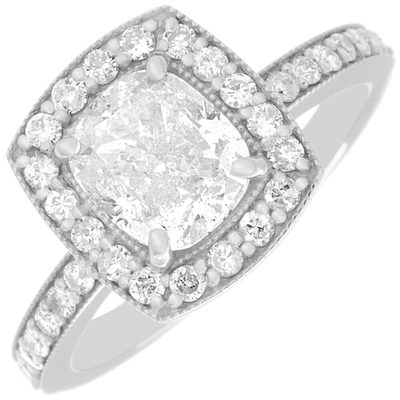 GIA Certified 2.50 Carat Cushion Cut Diamond Engagement Ring 14k White Gold