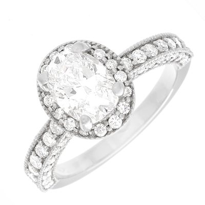 Diamond Engagement Ring Oval & Round Cut 2.50 Carat GIA Certified 18k White Gold