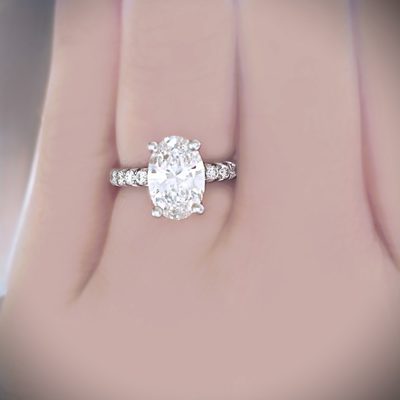 GIA Certified 3.00 TCW Oval & Round Cut Natural Diamond Engagement Ring - PLAT.
