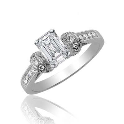 2.00 Carat Emerald & Round Cut GIA Certified Diamond Engagement Ring Platinum