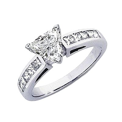 GIA Certified 1.00CT Center Triangle Diamond & Princess Cut Channel Set 14K Ring